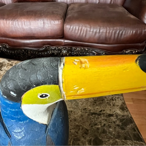 Hand Painted Carved Wooden Toucan Tropical Bird Parrot - Picture 4 of 5